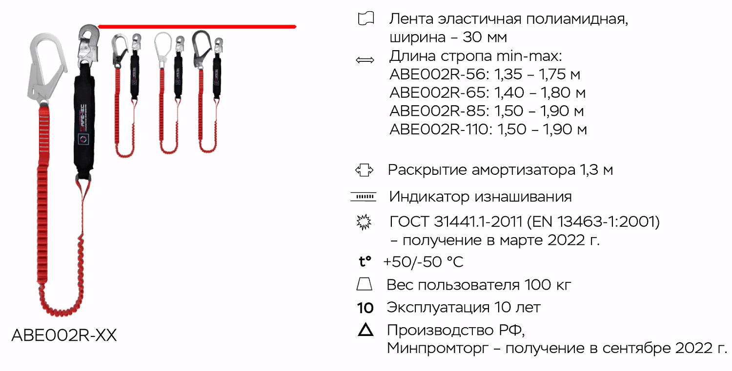 Строп страховочный ABE002R-65 | Эластичный | 65 мм | Safe-Tec